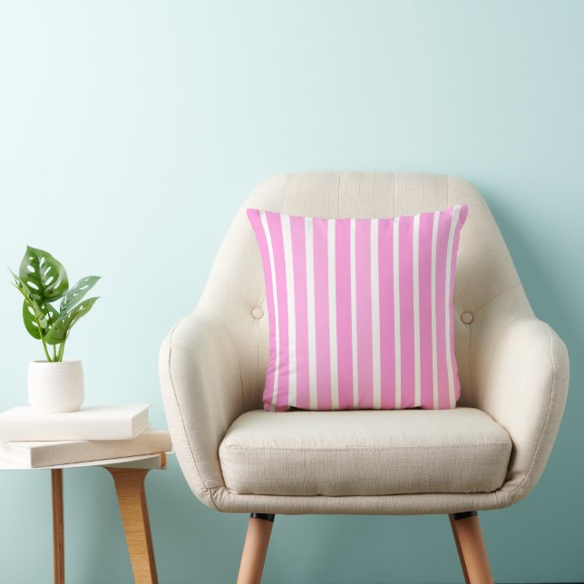 Pink and White Stripes  Throw Pillow (Chair)