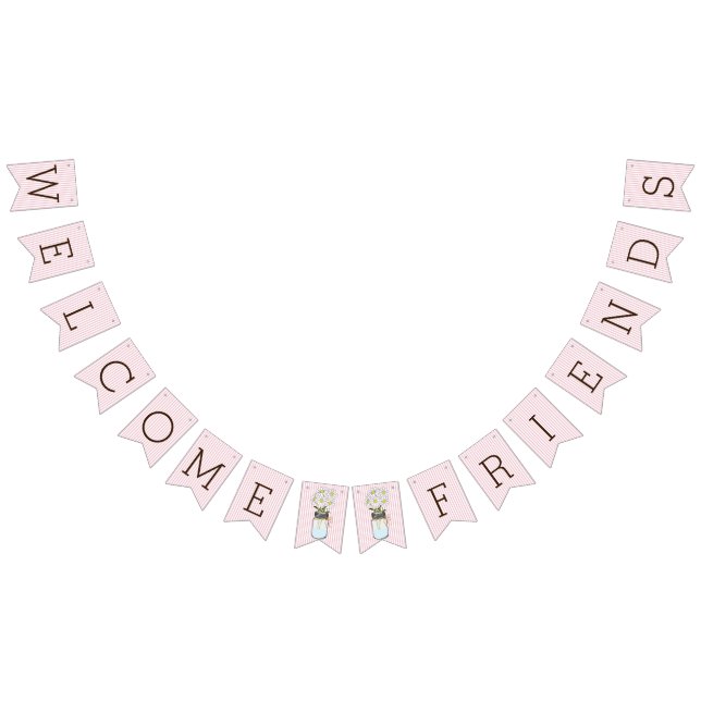 Pink and White Stripes with Mason Jar Baby Shower Bunting Flags (All)