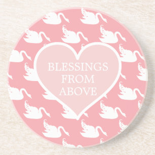 Pink and White Swan Pattern for Baby Shower Coaste Coaster
