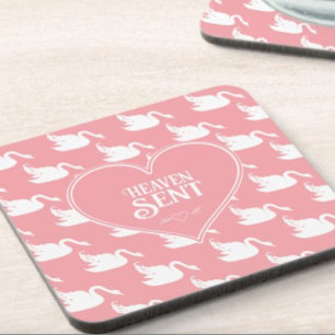 Pink and White Swan Pattern for Baby Shower Coaster