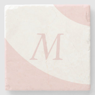 Pink and White Swirl Design Monogram Letter Stone Coaster