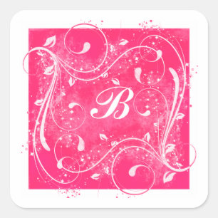 Pink and White Swirls 1.5" Monogrammed Sticker