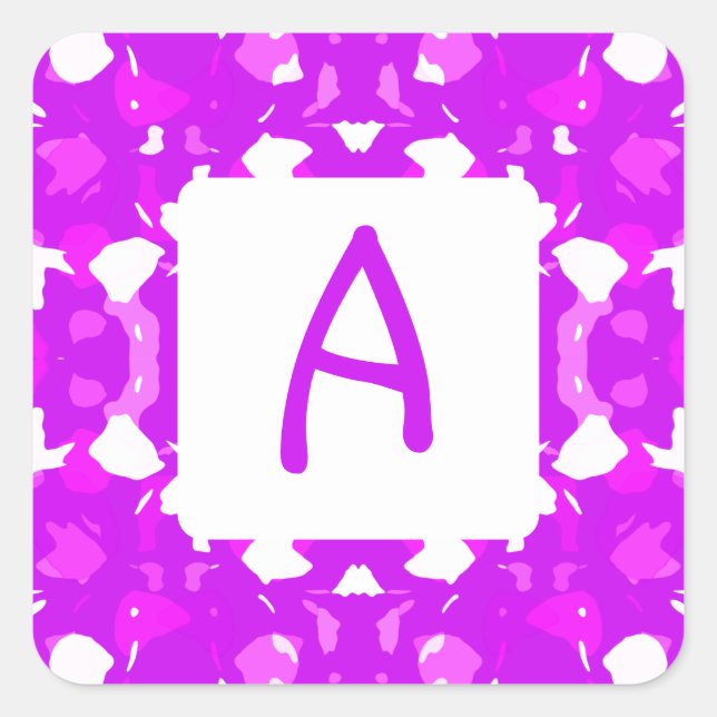 Pink and White Symmetrical Markings Monogram Square Sticker (Front)