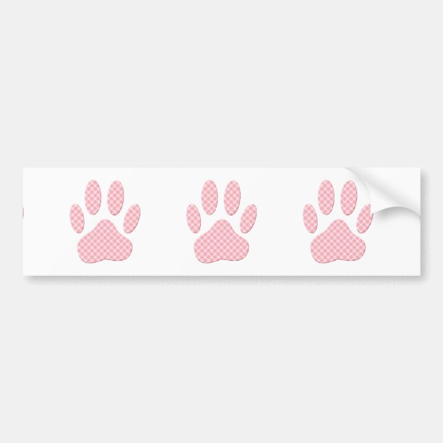 Pink And White Tartan Dog Paw Print Bumper Sticker (Front)