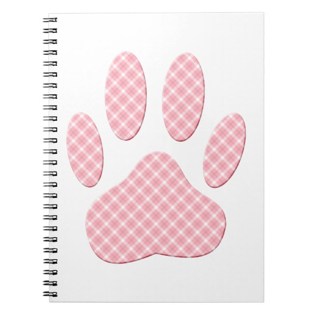 Pink And White Tartan Dog Paw Print Notebook (Front)