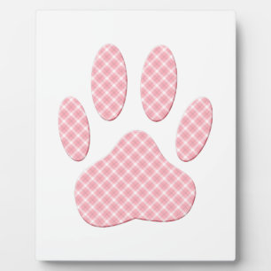 Pink And White Tartan Dog Paw Print Plaque