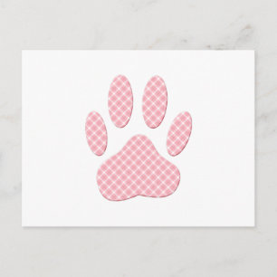 Pink And White Tartan Dog Paw Print Postcard