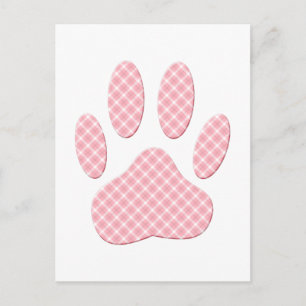 Pink And White Tartan Dog Paw Print Postcard