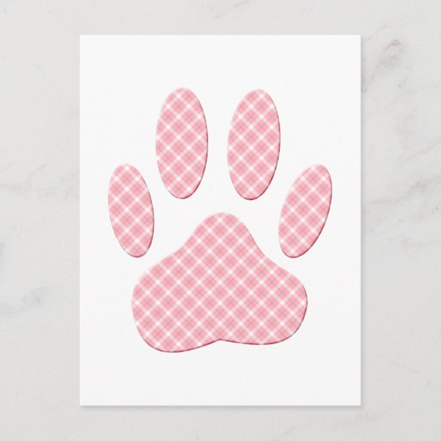 Pink And White Tartan Dog Paw Print Postcard (Front)