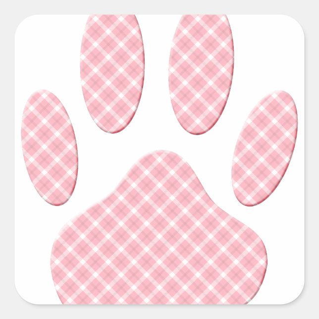 Pink And White Tartan Dog Paw Print Square Sticker (Front)