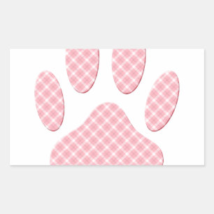 Pink And White Tartan Dog Paw Print Sticker