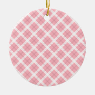 Pink And White Tartan Pattern Ceramic Ornament