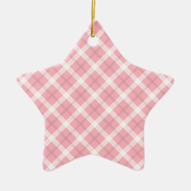 Pink And White Tartan Pattern Ceramic Ornament (Front)