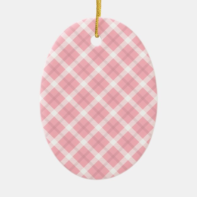 Pink And White Tartan Pattern Ceramic Ornament (Front)