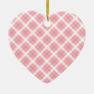 Pink And White Tartan Pattern Ceramic Ornament