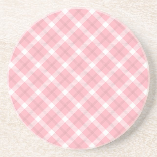 Pink And White Tartan Pattern Coaster (Front)