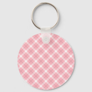 Pink And White Tartan Pattern Keychain