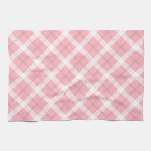 Pink And White Tartan Pattern Kitchen Towel (Horizontal)