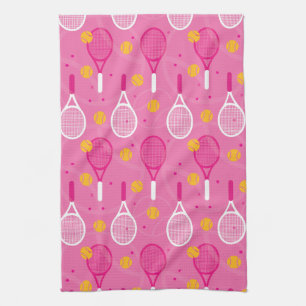 Pink and white tennis racket pattern  kitchen towel