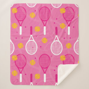 Pink and white tennis racket pattern sherpa blanket