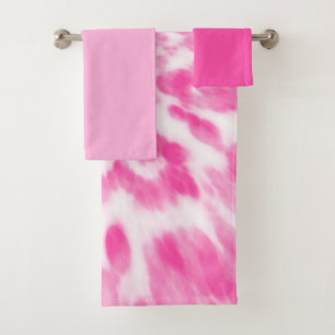pink and white tie-dyed bath towel set