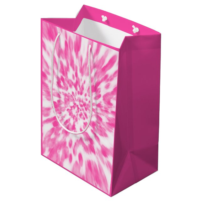 pink and white tie-dyed  medium gift bag (Back Angled)