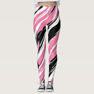 Pink and White Tiger Stripe Camouflage Leggings