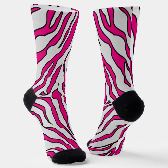 Pink And White Tiger Stripes Animal Print  Socks (Angled)