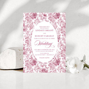 Pink and White Toile Roses Wedding Invitation