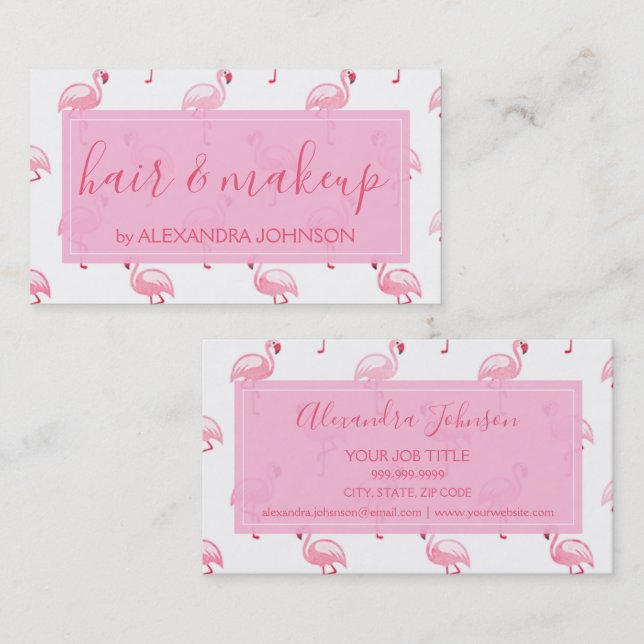 Pink and White Tropical Flamingo Pattern Business Card (Front/Back)