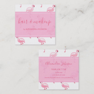 Pink and White Tropical Flamingo Pattern Square Business Card