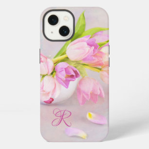 Pink And White Tulips In Tea Cups Monogram iPhone 13 Case