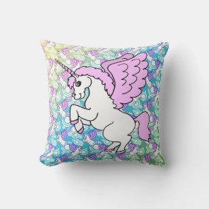 Pink and White Unicorn Graphic Throw Pillow
