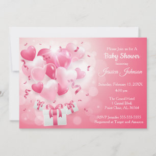 Pink and White Valentine Heart Baby Shower Invitation
