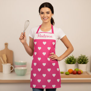 Pink and White Valentine Hearts Custom Apron