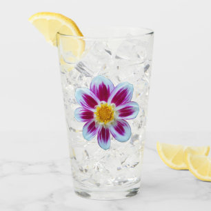 Pink and White Variegated Dahlia Floral Glass