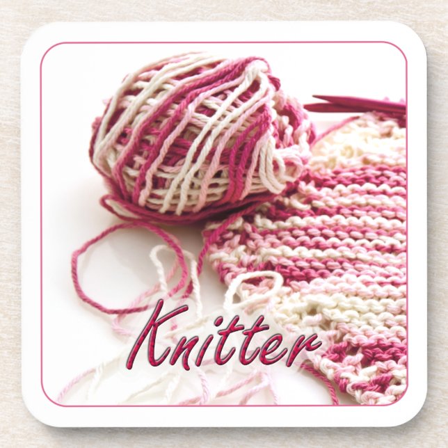 Pink and White Variegated Knitter Coaster (Front)