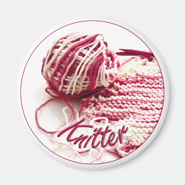 Pink and White Variegated Knitter Magnet (Front)