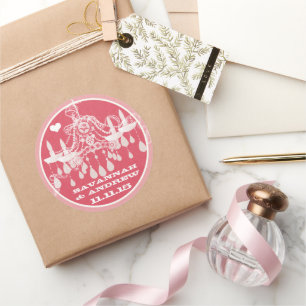 Pink and White Vintage Damask Chandelier Stickers