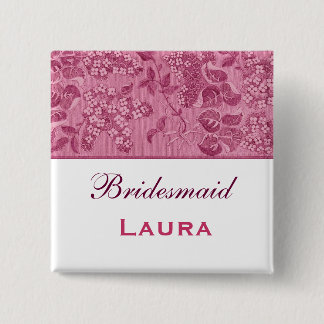 Pink and White Vintage Flowers Bridesmaid 2 Inch Square Button