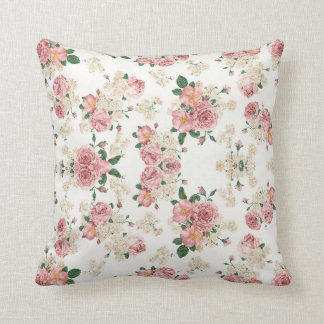 Pink and White Vintage Rose Pattern Pillow