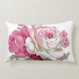 Pink and White Vintage Roses Lumbar Pillow