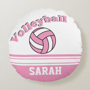 Pink and White Volleyball   DIY Name Round Pillow