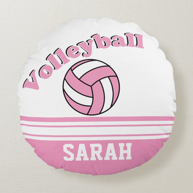Pink and White Volleyball | DIY Name Round Pillow (Front)