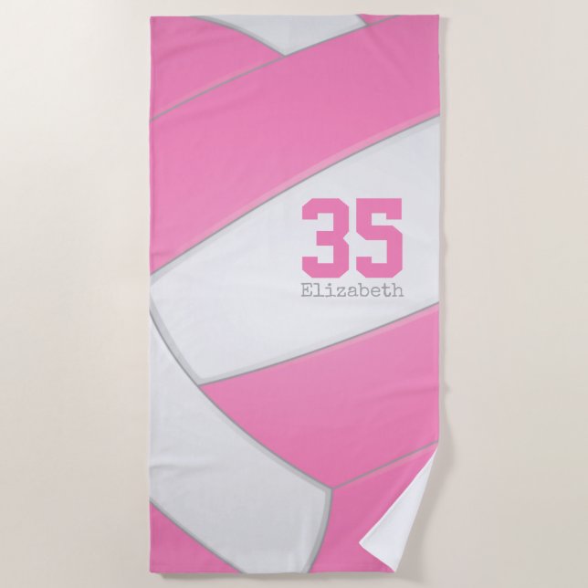 pink and white volleyball girls personalized beach towel (Front)