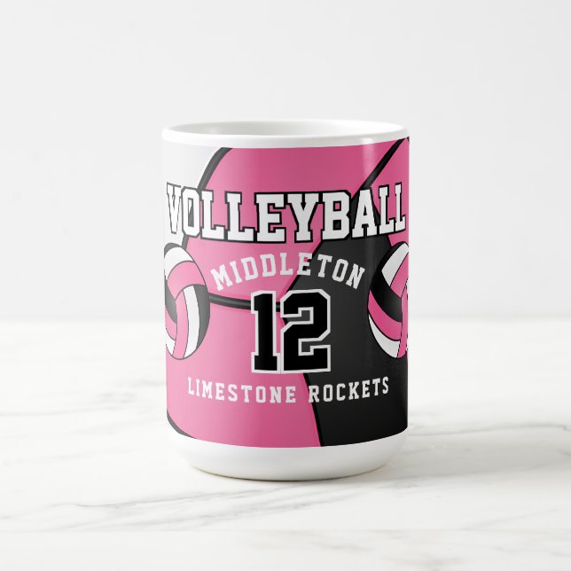 Pink and White Volleyball Sport Coffee Mug (Center)