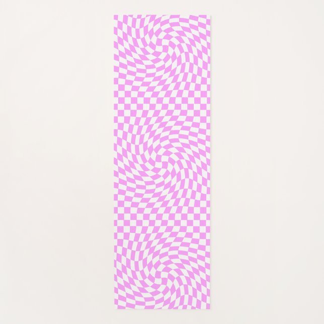 Pink and White Warped Chequered Chic Pattern   Yoga Mat (Front)