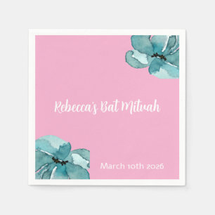 Pink and White Watercolor Floral Bat Mitzvah Napkin