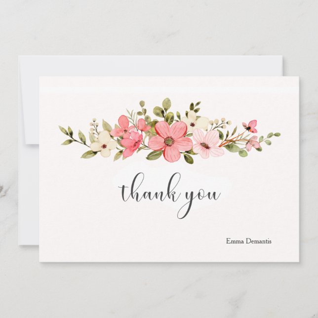 Pink and White Watercolor Flowers Notecard (Front)