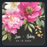 Pink and White Watercolor Peony Floral Wedding Square Sticker<br><div class="desc">Pink and White Watercolor Peony Floral Wedding Design</div>